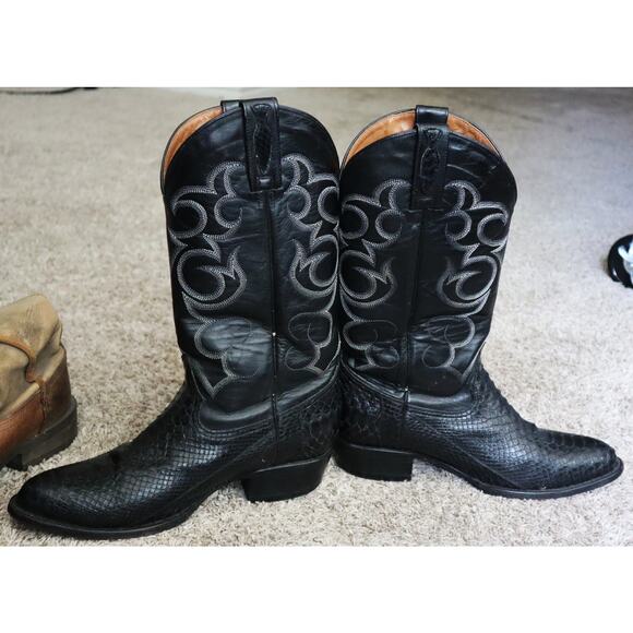 Vintage Ferrini Black Python Snakeskin Leather Cowboy Boots Men 10 EE Western main image 5